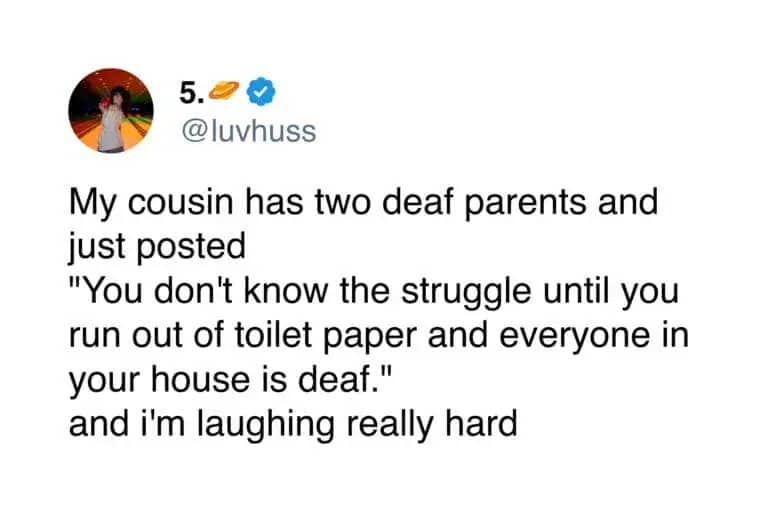 Tweet about deaf parents and the struggle of running out of toilet paper