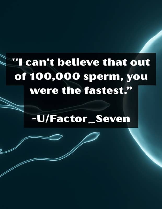 Illustration of cells racing toward an egg with an insult about being the fastest