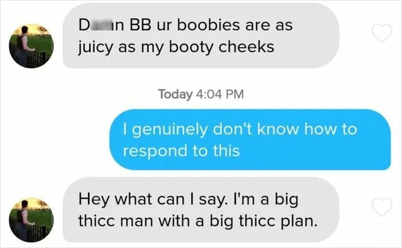 Man sends a bizarre compliment comparing a woman's body to his own, then doubles down.