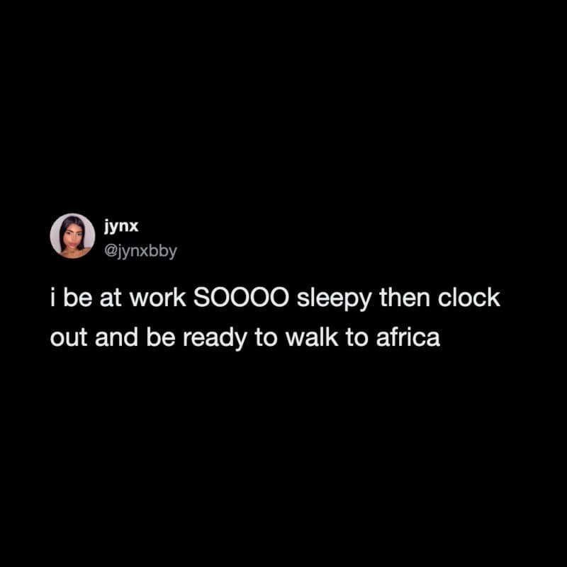 Dark mode text tweet about being exhausted during office hours but gaining endless energy after clocking out in a funny work meme.