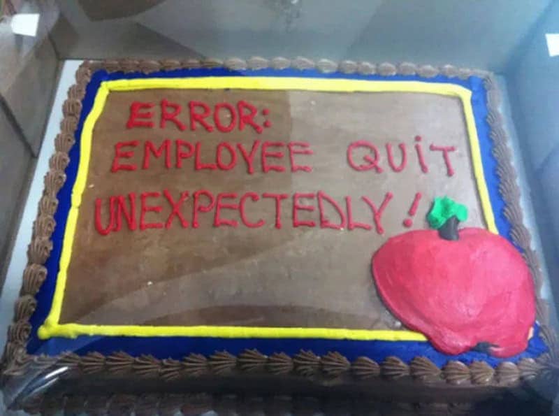 Sheet cake reading error, employee quit unexpectedly, beside a big red frosting apple