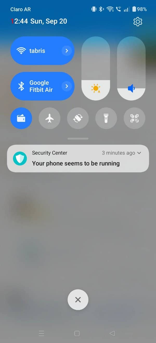 Phone security notification helpfully announcing that your phone seems to be running.