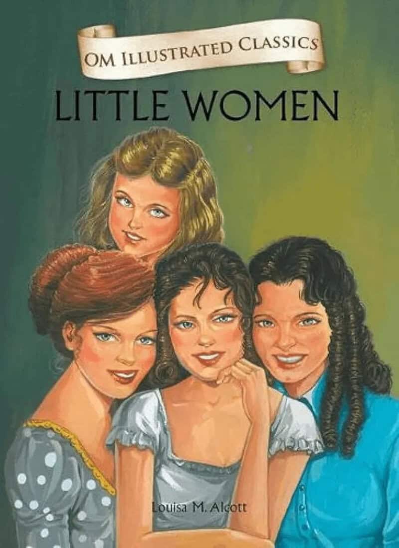 Illustrated Little Women cover showing four sisters painted like a 1980s soap opera cast.