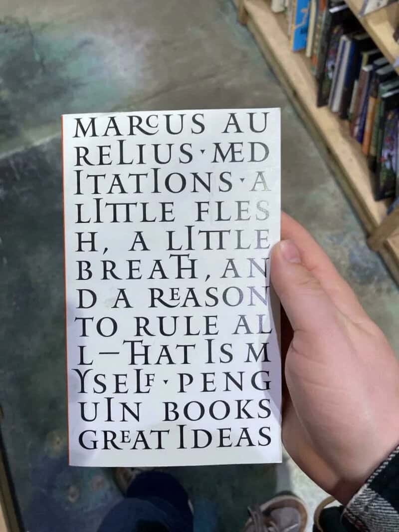 Marcus Aurelius Meditations cover with the title text broken awkwardly across every line.