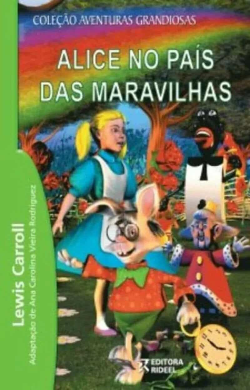 Portuguese Alice in Wonderland cover with crude 3D renderings of Alice and storybook characters.