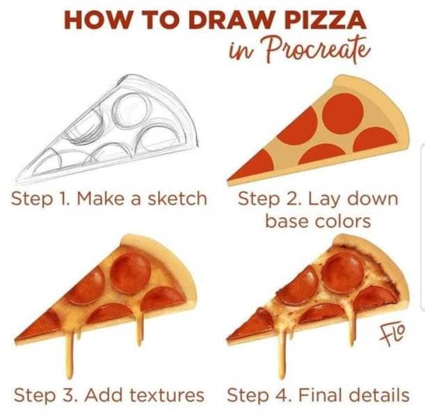 How to draw pizza in Procreate in four steps, from sketch to dripping cheese