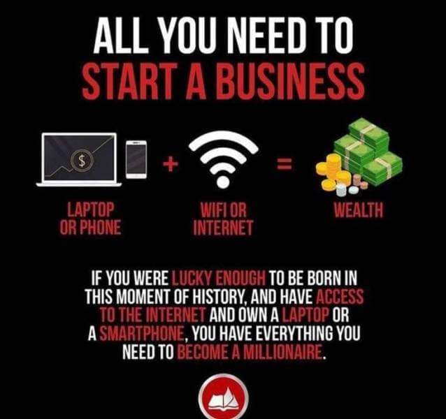 Instructions unclear business poster claiming a laptop plus wifi equals wealth