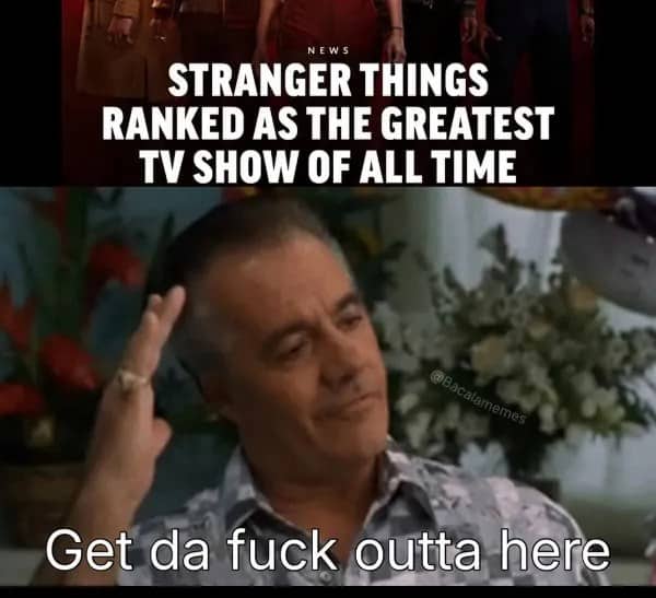 Paulie from The Sopranos waving dismissively under a headline ranking Stranger Things best show