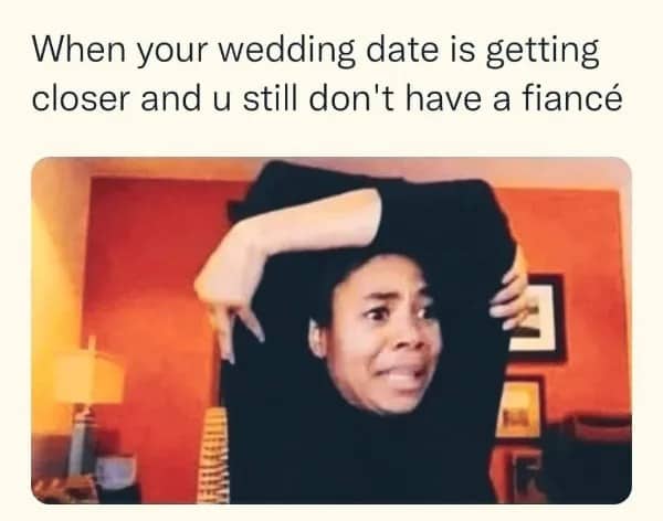 Regina Hall in a panicked meme about having a wedding date but no fiance