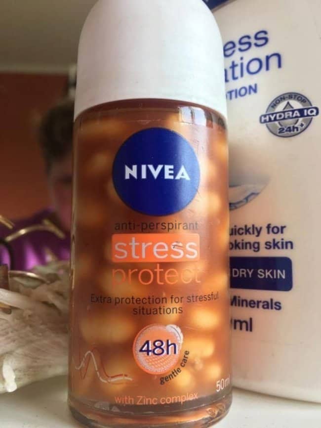 Nivea stress protect roll-on deodorant bottle filled with baked beans instead of antiperspirant.