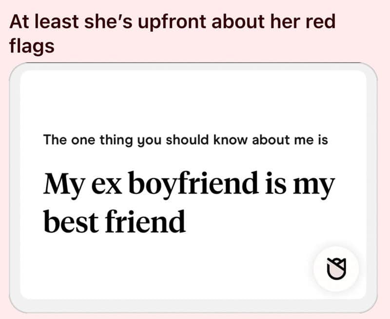 Dating profile announcing her ex boyfriend is still her best friend.