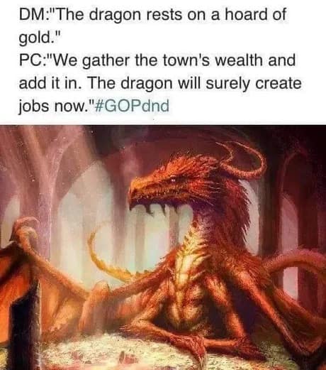 DnD memes joke where a player donates the town's gold to a dragon's hoard.