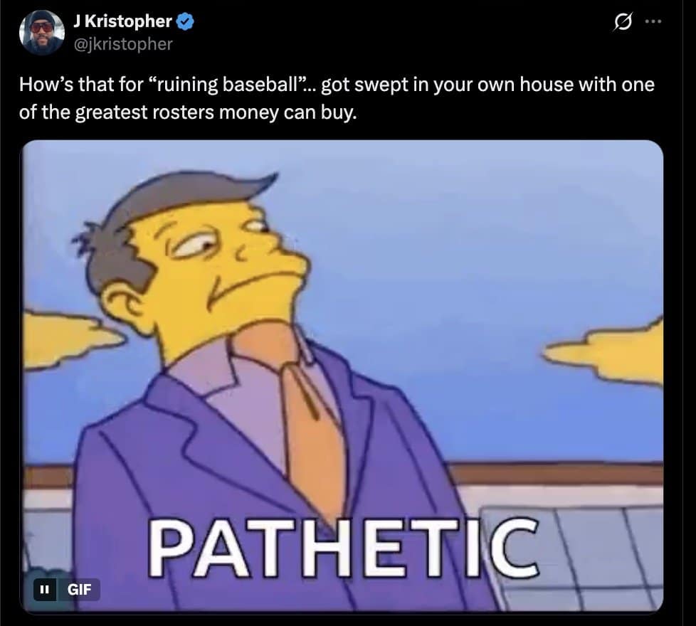 Principal Skinner GIF reading pathetic, aimed at the team swept in its own house