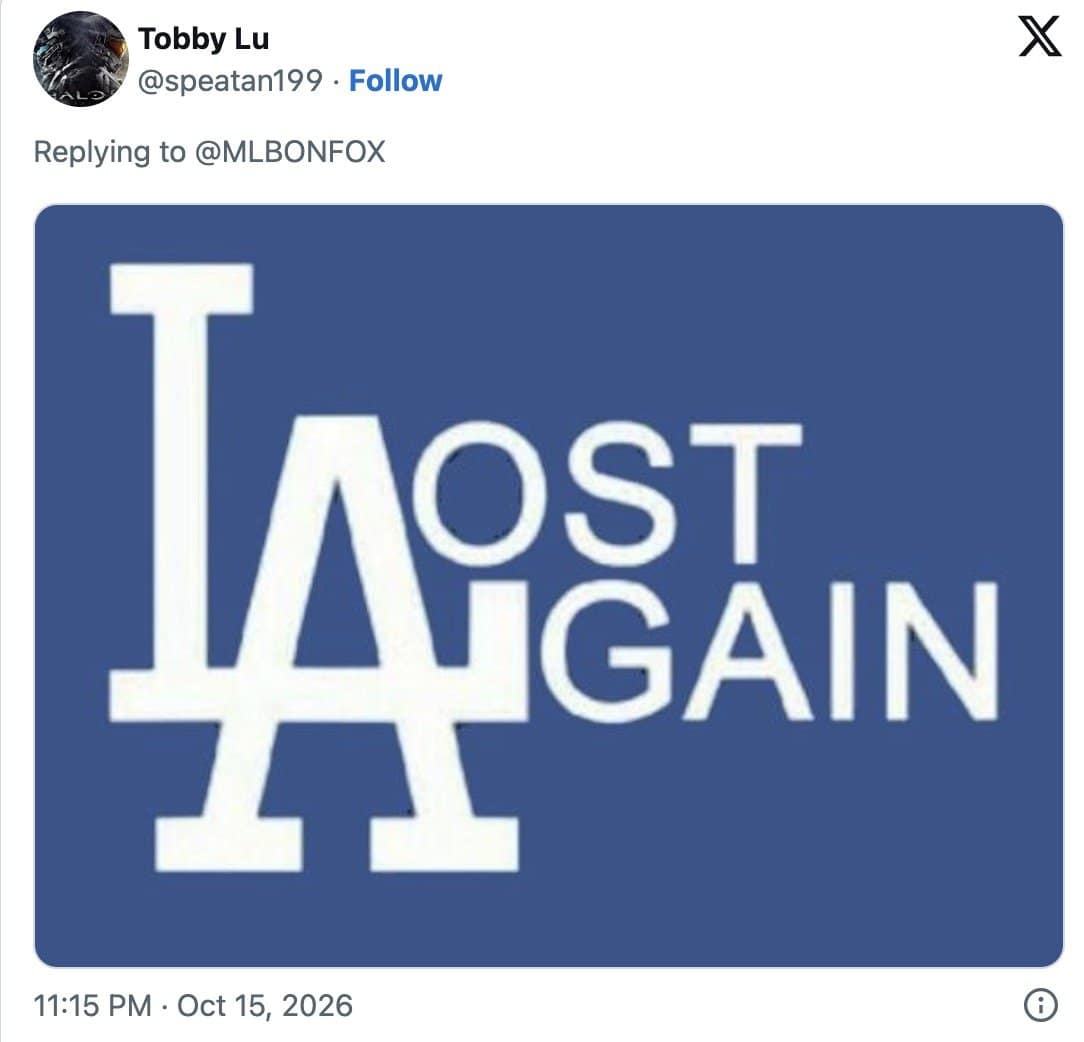 LA logo edited to read lost again, posted among the Dodgers swept memes