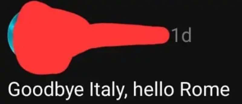 Comment reading 'Goodbye Italy, hello Rome' as if they were two separate destinations.