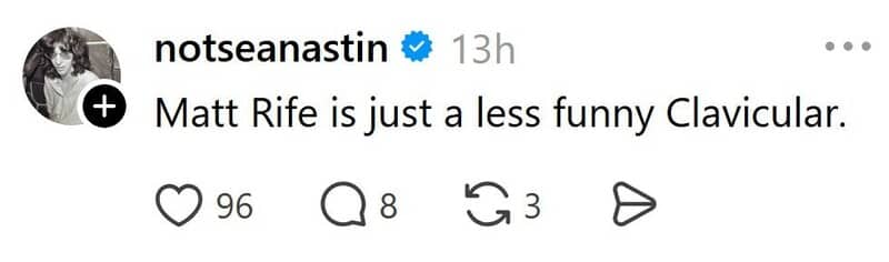 Short Threads post comparing comedian Matt Rife unfavorably to internet personality Clavicular