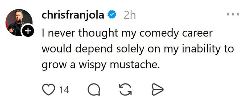 Threads post from a comic whose career apparently hinges on failing to grow a wispy mustache