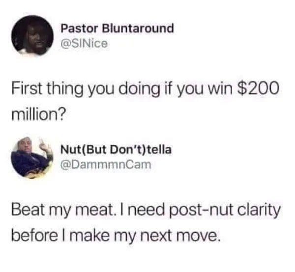 Tweet replies about the first thing to do after winning a huge lottery jackpot