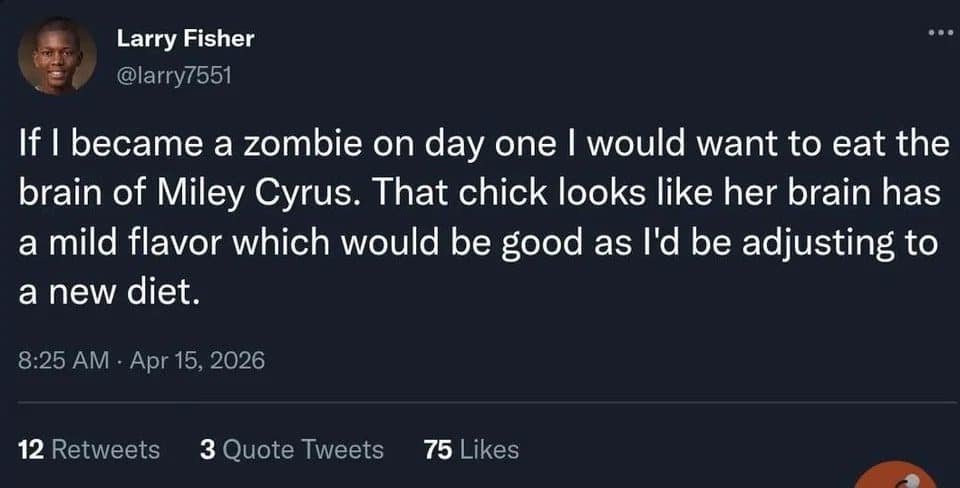 Tweet about which celebrity's brain a brand new zombie would want to eat first
