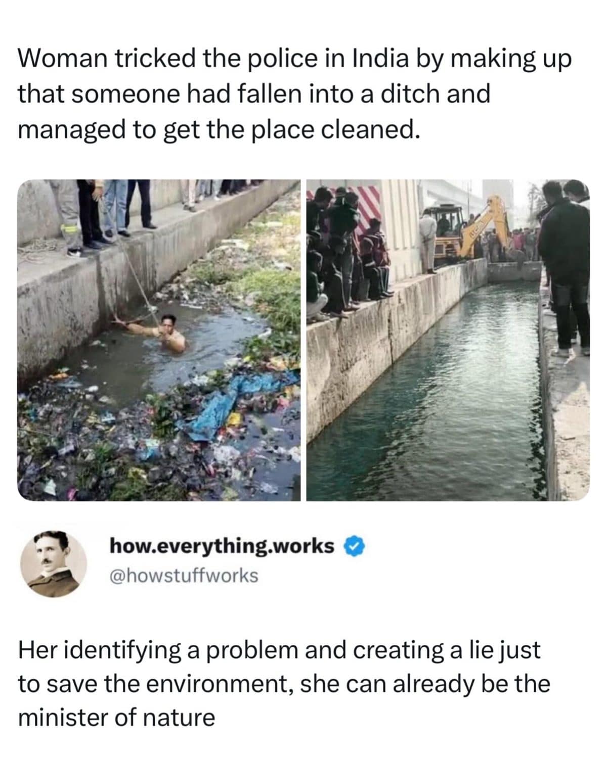 Meme dump story of an Indian woman faking a ditch emergency to get it cleaned.