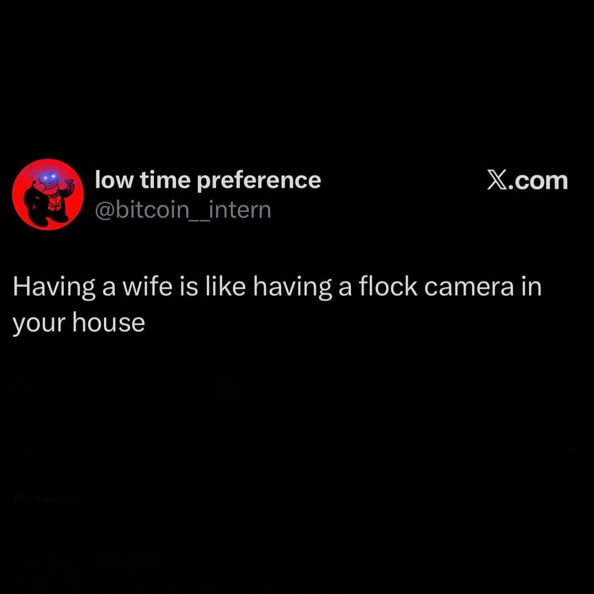 Tweet comparing having a wife to having a Flock camera installed in your house