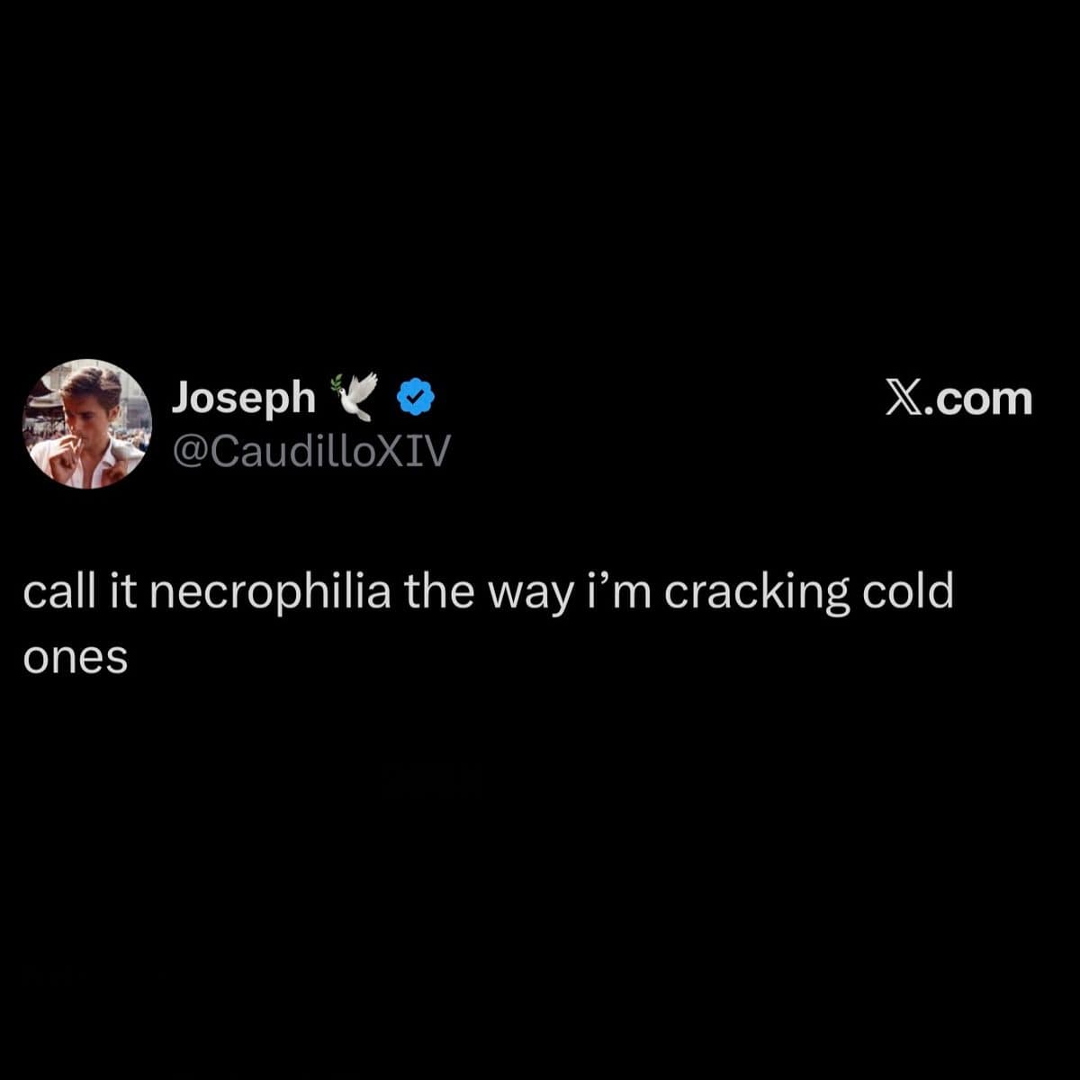 Dark joke tweet about cracking cold ones, featured in this meme dump