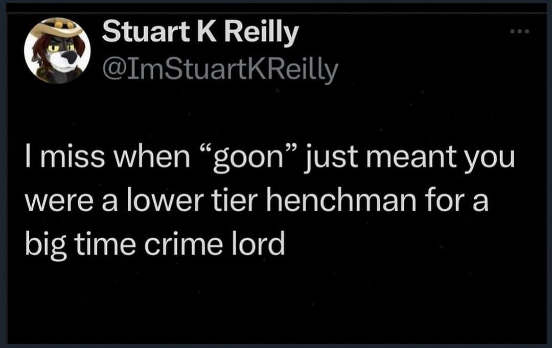 Meme dump tweet missing when goon only meant a henchman for a crime lord