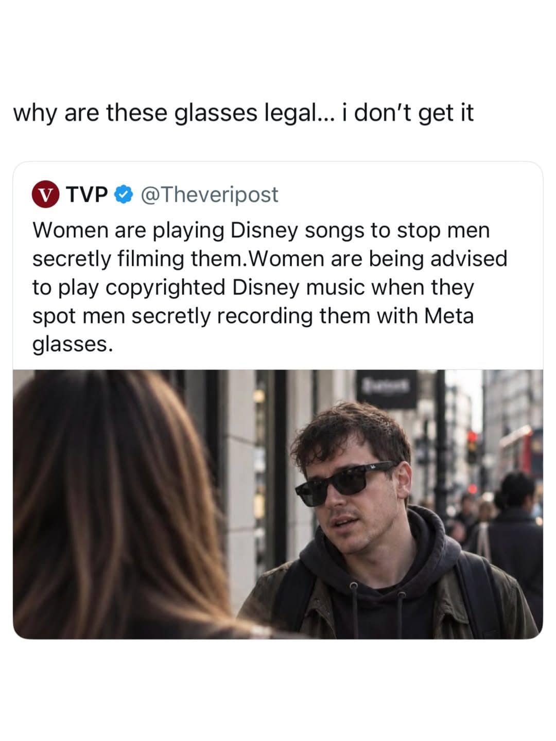 Tweet about women playing Disney songs to stop men filming them with Meta glasses