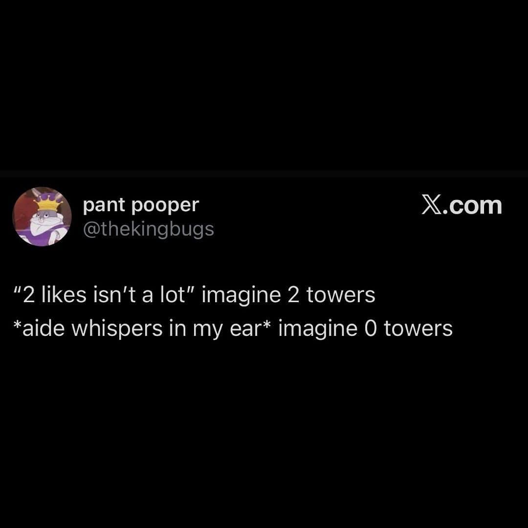 Edgy tweet joking about two likes with a dark towers punchline