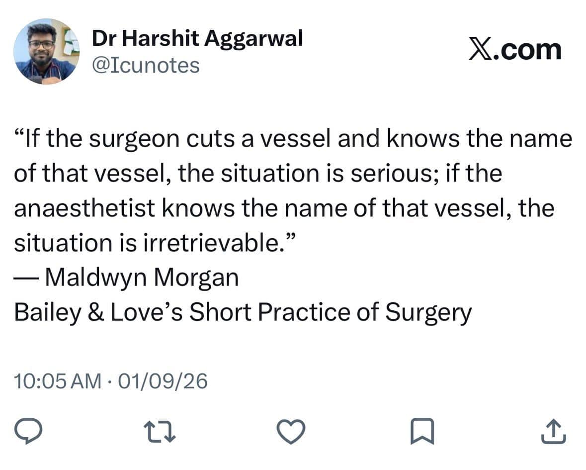 Meme dump quote from a surgery textbook about when the anaesthetist knows the vessel's name
