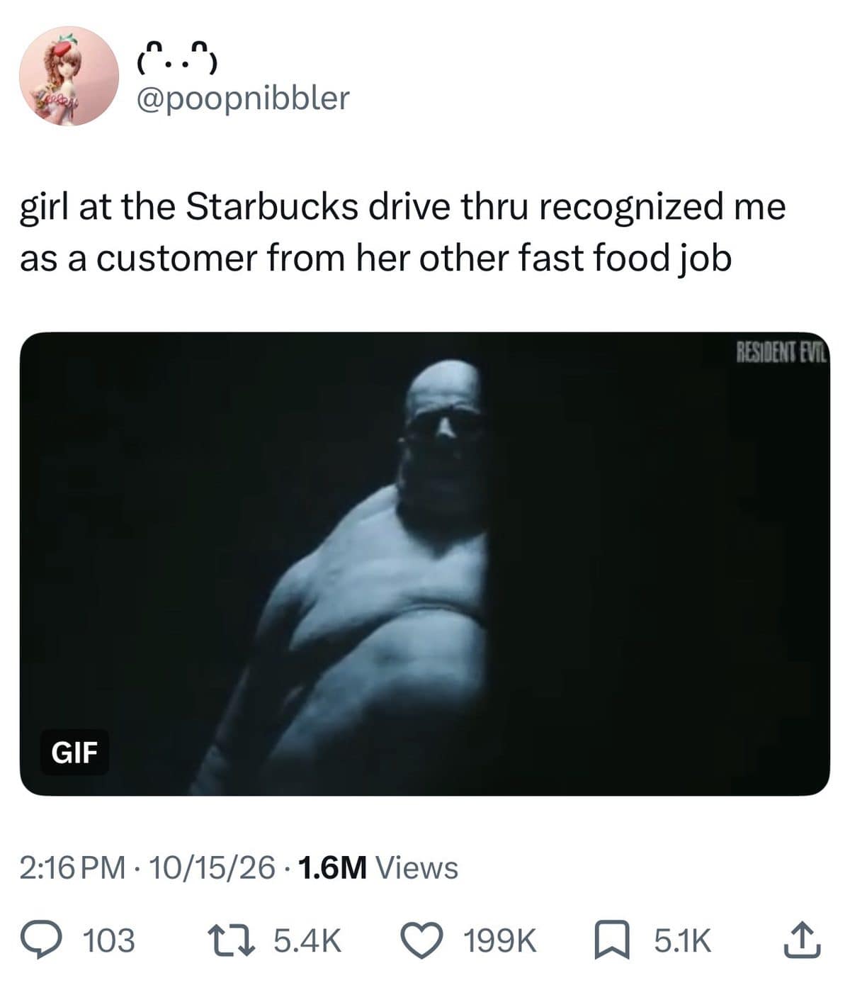 Tweet about a Starbucks worker recognizing a customer from her other fast food job.