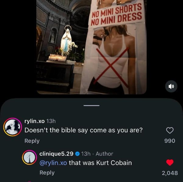 Church dress code sign drawing a come as you are comment, corrected as Kurt Cobain.