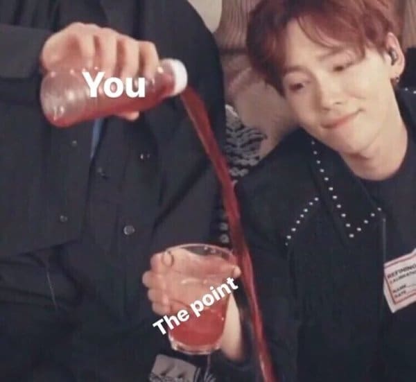 Missing the point meme of someone pouring a drink right past a glass labeled the point.
