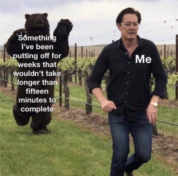 Man labeled me strolling ahead of a bear labeled the task he keeps avoiding