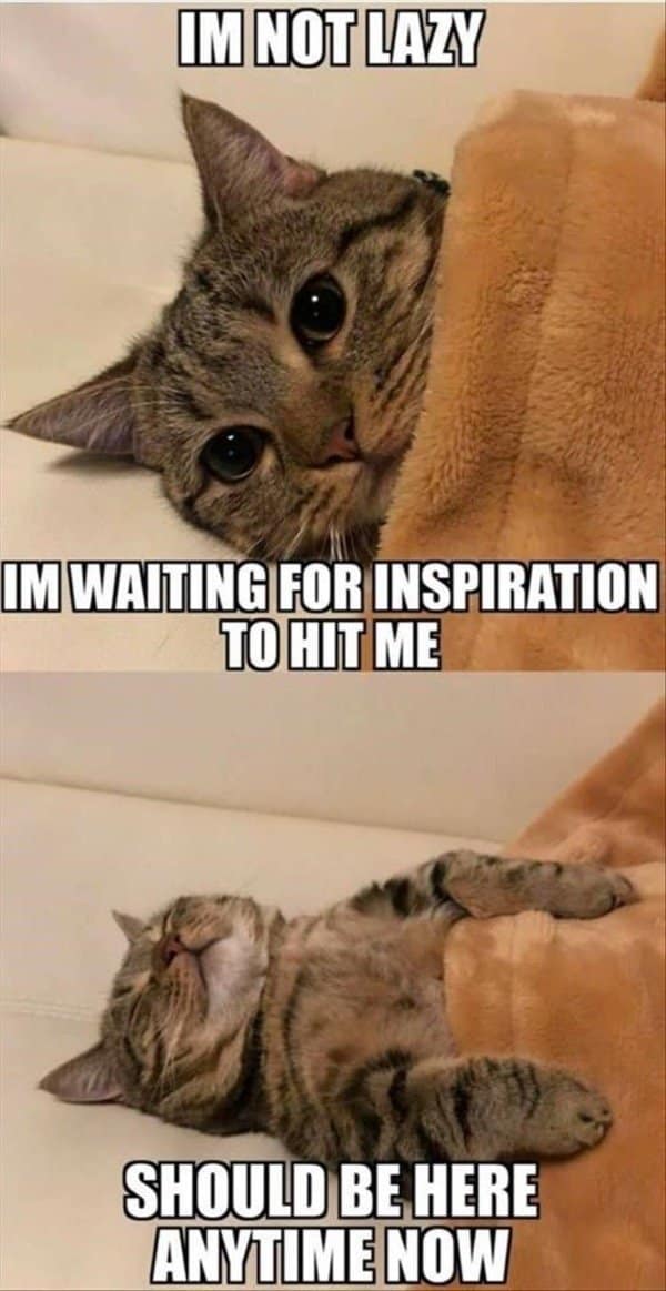 Cat under a blanket waiting for inspiration to hit, then falling asleep instead