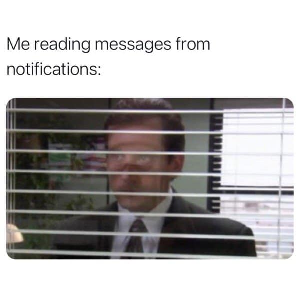 Michael Scott peeking through office blinds, like reading messages only from notifications