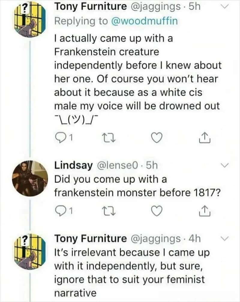 That never happened thread where a man claims he invented Frankenstein's monster independently.