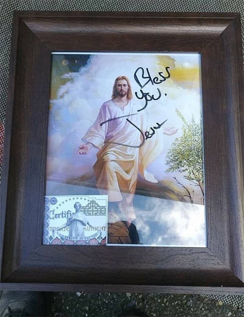 Framed painting of Jesus signed Bless you, complete with a certificate of authenticity.