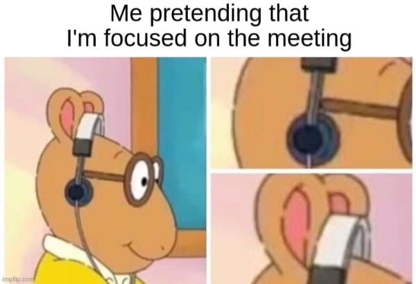 Arthur adjusting his headphones to tune out, in work from home memes about pretending to focus.