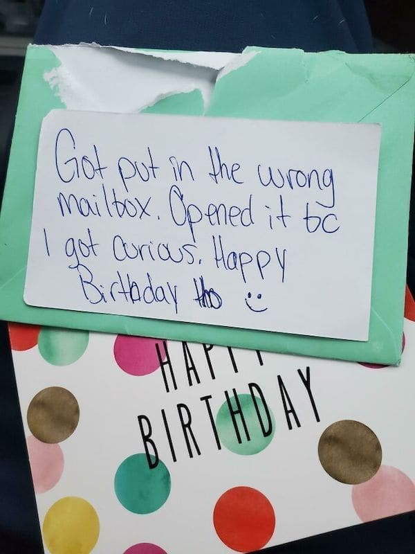 Funny Neighbor Notes Got put in the wrong mailbox. Opened it bo I got Corious. Happy Birthday