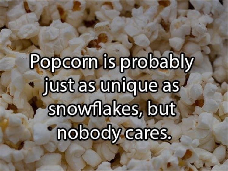 Reddit Shower Thoughts Popcorn is probably just as unique as snowflakes, but nobody cares.