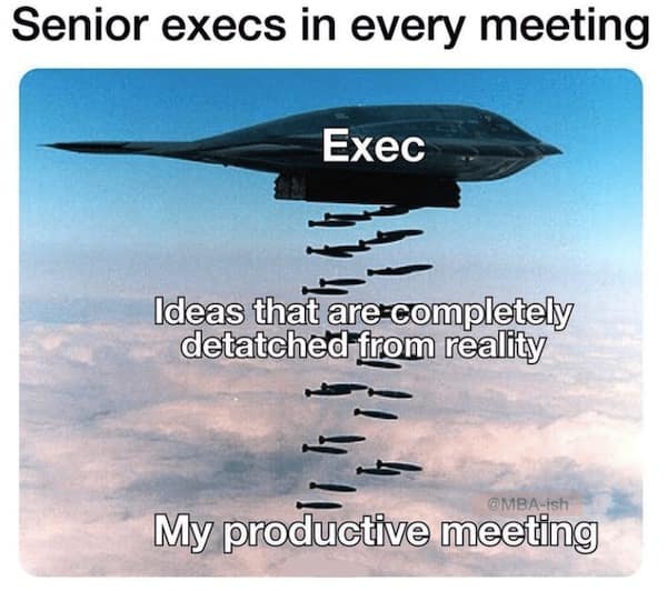 Senior execs in every meeting Exec Ideas that are completely detatched from reality