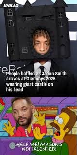 jaden smith castle hat memes, jaden smith memes, star’s bizarre headgear jokes, baffling red carpet comedic references, extravagant topper humor, celebrity memes, star-based comedic lines, personality meltdown laughter, Grammy outfit, awards show style comedic bits, formal event fashion spoofs, style meltdown jokes, bizarre garment comedic commentary