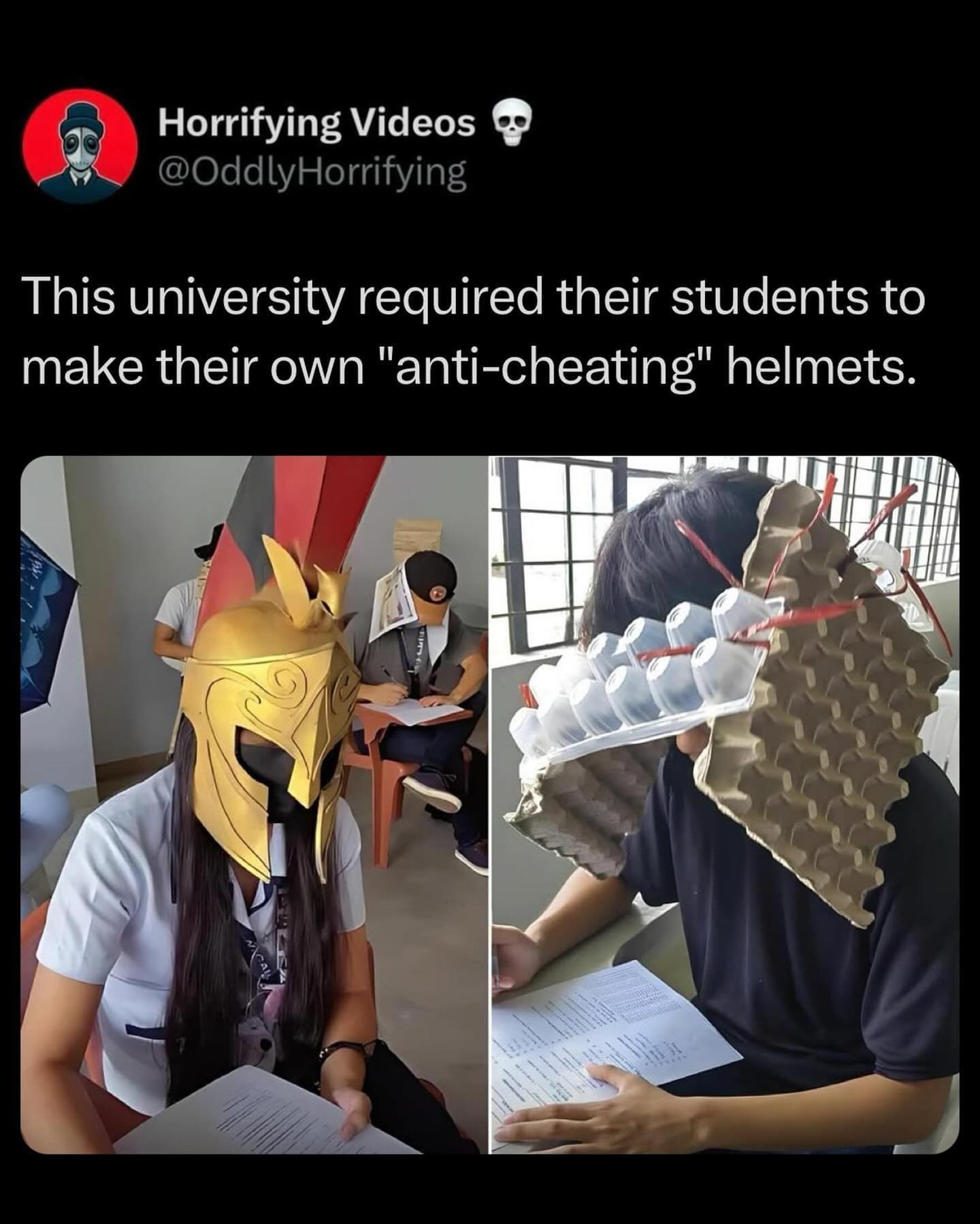 This university required their students to make their own "anti-cheating" helmets.
