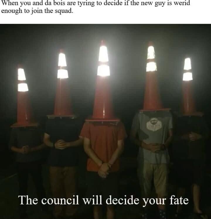 When you and da bois are tyring to decide if the new guy is werid enough to join the squad. The council will decide your fate