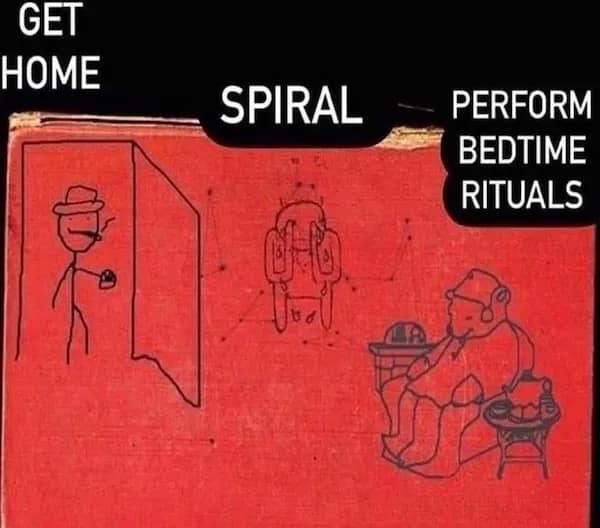 GET HOME SPIRAL PERFORM BEDTIME RITUALS