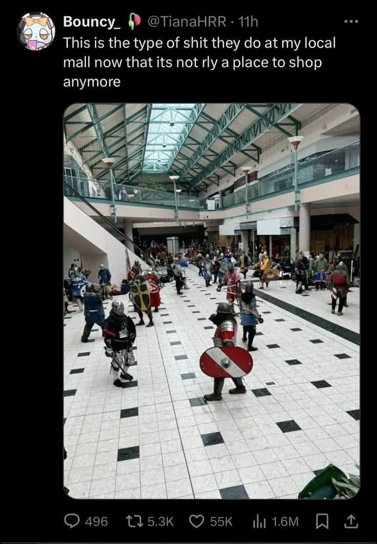 Bouncy_ 4 @TianaHRR • 11h This is the type of shit they do at my local mall now that its not rly a place to shop anymore • 496 17 5.3K © 55K ill 1.6M A 1