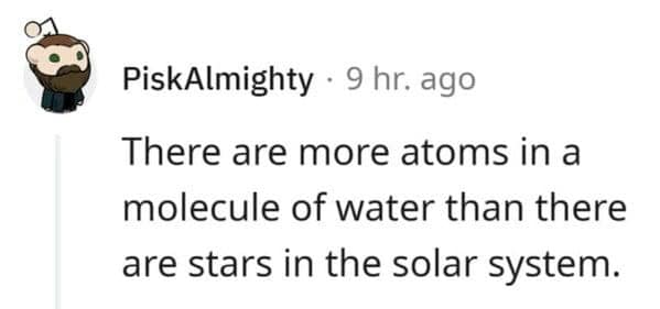 Science meme comparing atoms in water to stars in the solar system