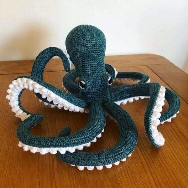 Detailed crocheted octopus with curling tentacles