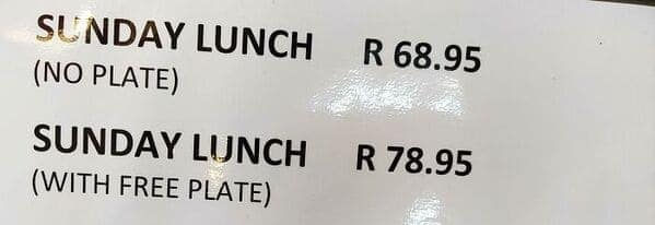 A hilarious menu math fail where the option with a "free" plate costs more money.